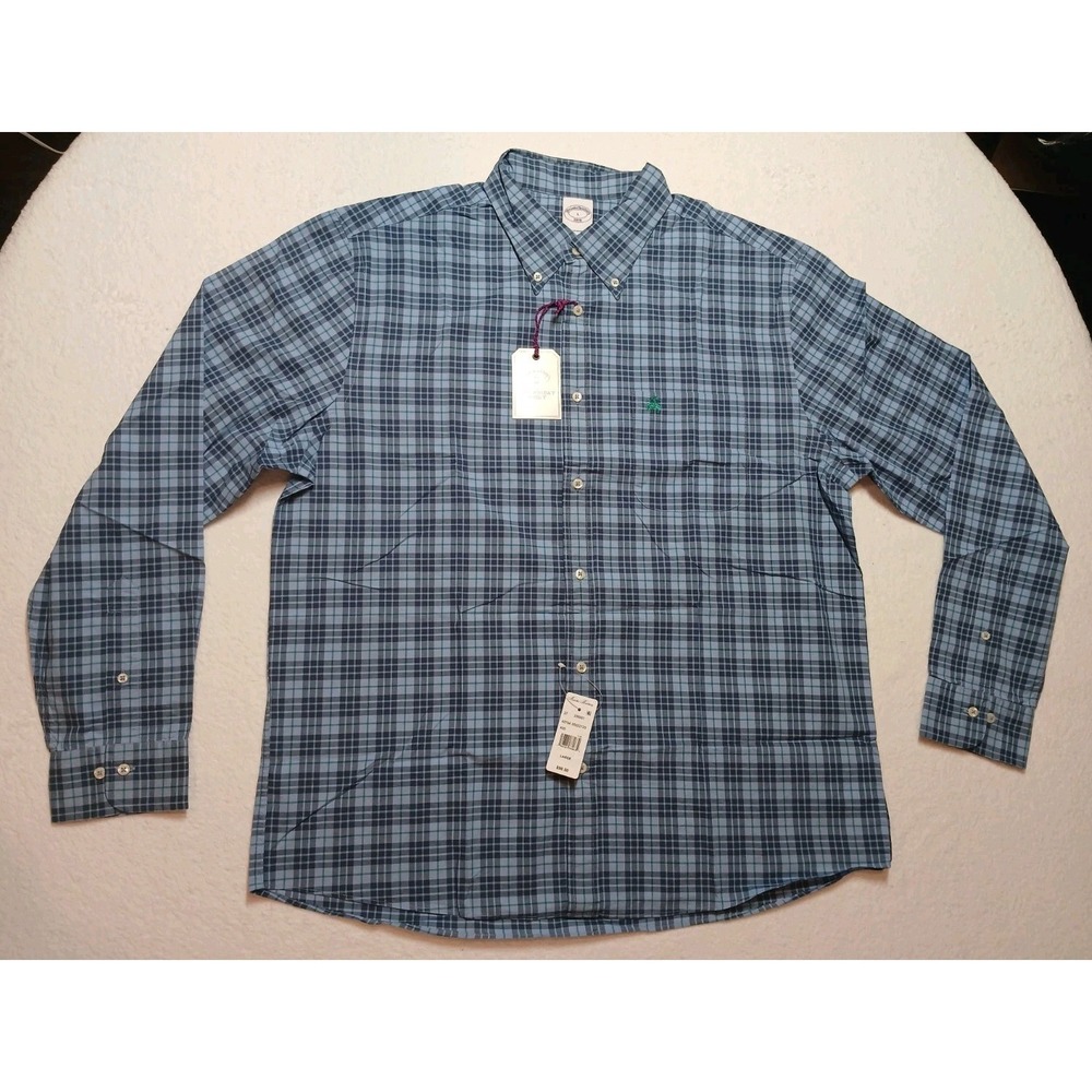 Brooks Brothers NWT Mens Size Large Friday Shirt Lt Blue Plaid Button‎ Down